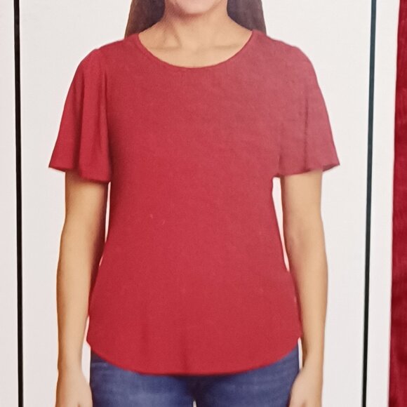 NWT New Red Nine West Flutter Sleeve Top Women's Shirt Medium - Picture 1 of 7